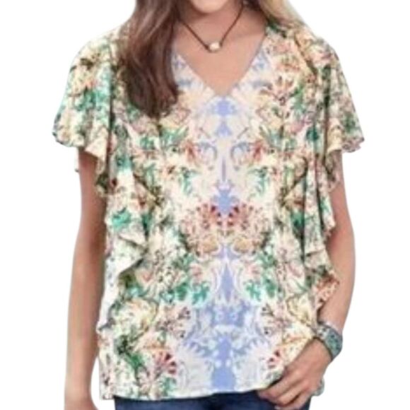 Sundance Tops - Sundance Arabella Flutter Sleeve Floral Blouse